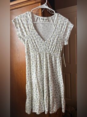 No Boundaries White Ribbed Top with Blue and Green Floral Print